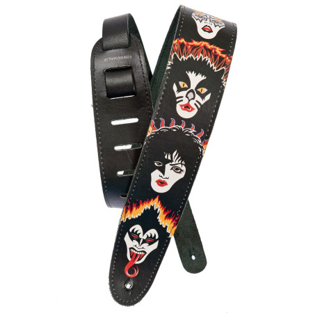 D'Addario KISS signature bőrpánt fekete 6,3cm széles 'Rock&Roll Over' mintával