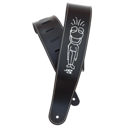 D'Addario Planet Waves JOE SATRIANI signature "FROG MAN" mintás 63mm széles fekete bőr gitárpánt D'Addario Planet Waves JOE SATRIANI signature "FROG MAN" mintás 63mm széles fekete bőr gitárpánt