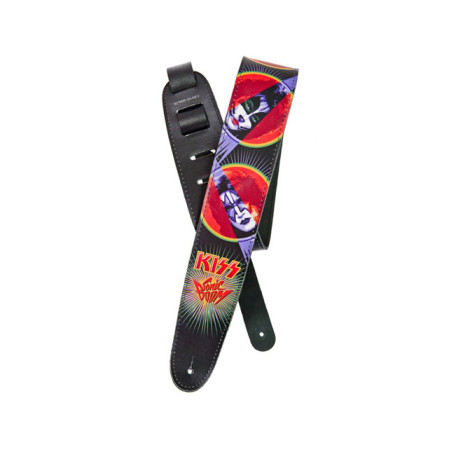 D'Addario KISS signature bőrpánt fekete 6,3cm széles 'Sonic Boom' mintával