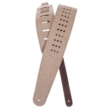 D'Addario 6,3cm széles szellőzőnyílásokkal ellátott koptatot fehér bőr gitárheveder D'Addario 6,3cm széles szellőzőnyílásokkal ellátott koptatot fehér bőr gitárheveder