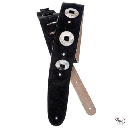 D'Addario kétrétegű szarvasbőr heveder fekete szegecselt 6,3cm széles 