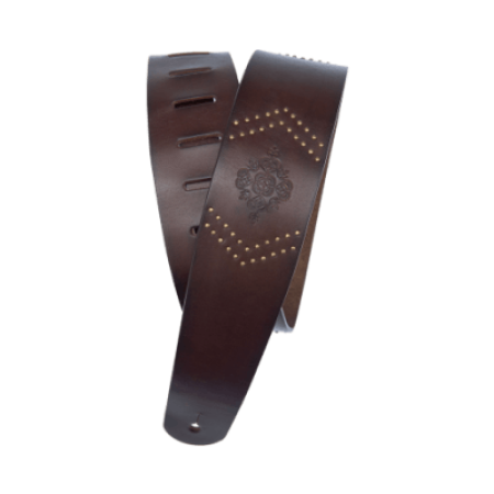 D'Addario vastag marhabőrpánt dombornyomott barna szegecselt 6,3cm széles D'Addario vastag marhabőrpánt dombornyomott barna szegecselt 6,3cm széles