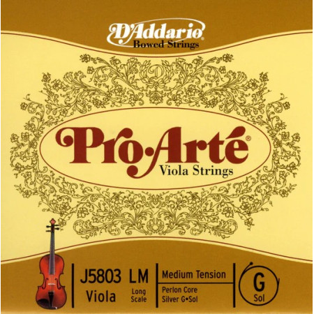 D'Addario Pro Arte  tekercselt ezüst bevonatos Perlon Brácsa G húr long scale  medium
