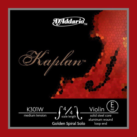 D'Addario KAPLAN Golden Spiral Solo tekercselt alumínium bevonatos hegedû hurkos E húr 4/4 Medium 
