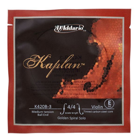 D'Addario KAPLAN Golden Spiral Solo ónozott acélszál hegedû golyós E húr 4/4 Medium 