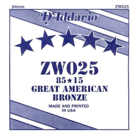 D'Addario "GREAT AMERICAN BRONZE" tekercselt 85/15 bronzbevonatos akusztikus gitár G/D húr/ZW025/ D'Addario "GREAT AMERICAN BRONZE" tekercselt 85/15 bronzbevonatos akusztikus gitár G/D húr/ZW025/