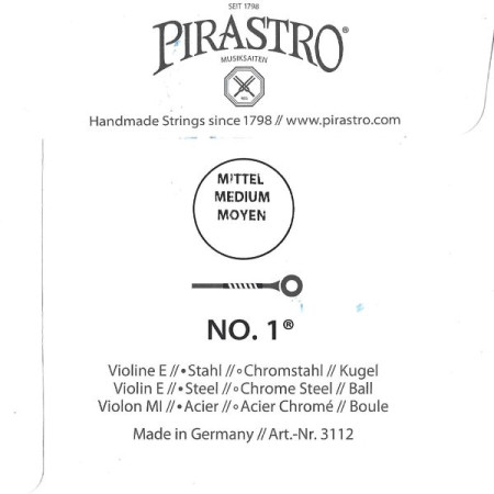 Pirastro NO.1 acél magra tekercselt krómacél bevonatos hegedű E húr /golyós,medium/