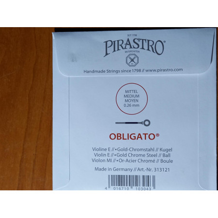 Pirastro Obligato aranyozott krómacélszál hegedű E húr /golyós,medium 0,26mm/