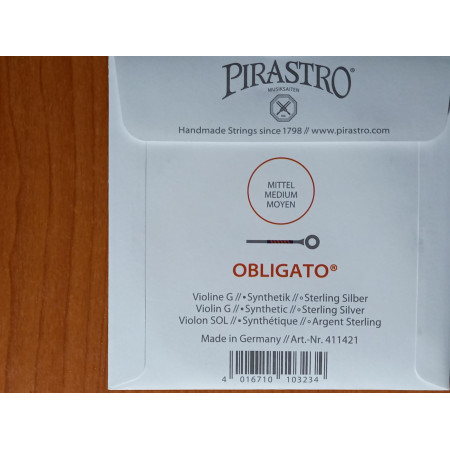 Pirastro Obligato szintetikus magra tekercselt ezüst bevonatos hegedű G húr  /medium/